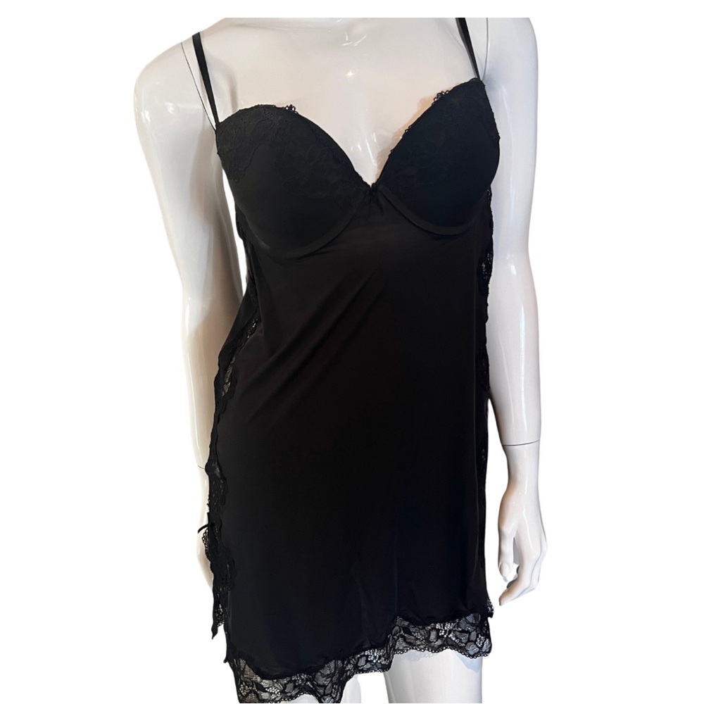 Vintage Victoria’s Secret Black Lace Panel Chemise Slip 34D